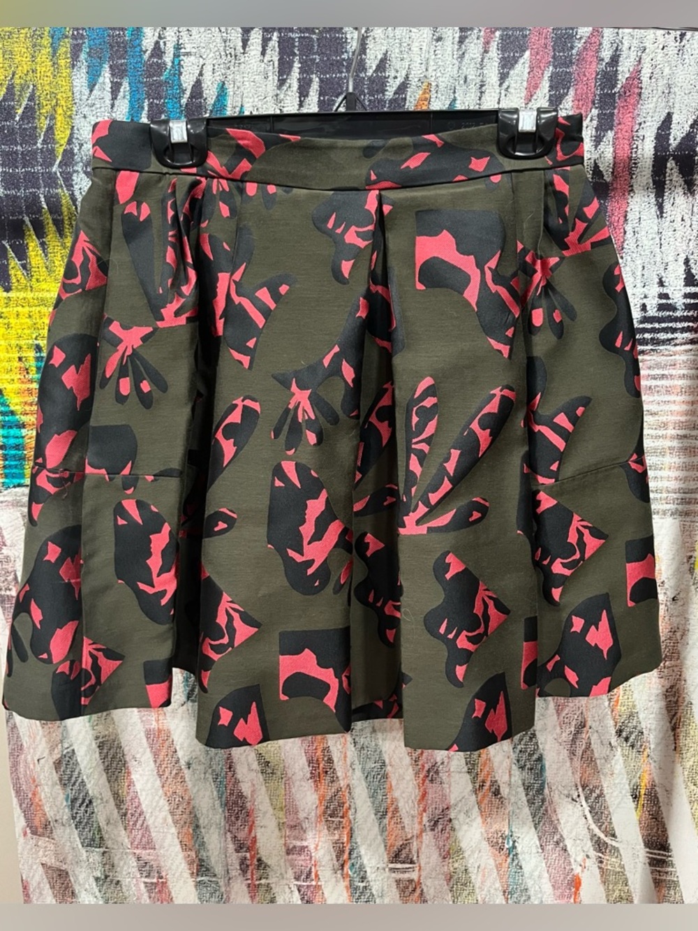 Banana Republic Olive Green Skirt with Black and Pink Animal Print